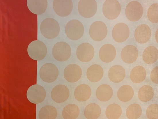 Tissu vinyle cercles vieux rose et bordure fushia