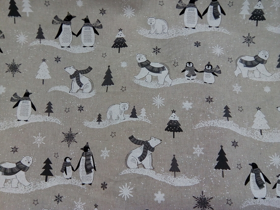 Toile coton ours et pingouins de Noël