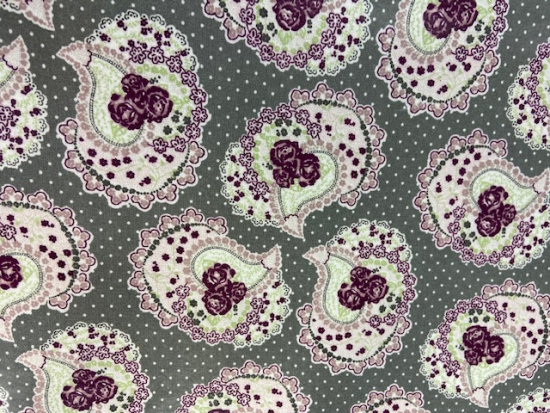 Tissu vinyle fleurs bordeaux fond gris