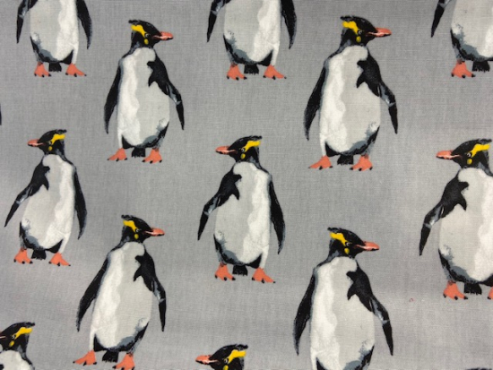 Tissu vinyle pingouins fond gris