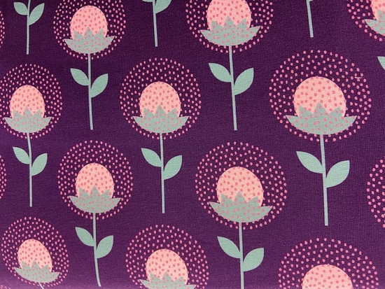 Tissu jersey coton fleurs fond violet