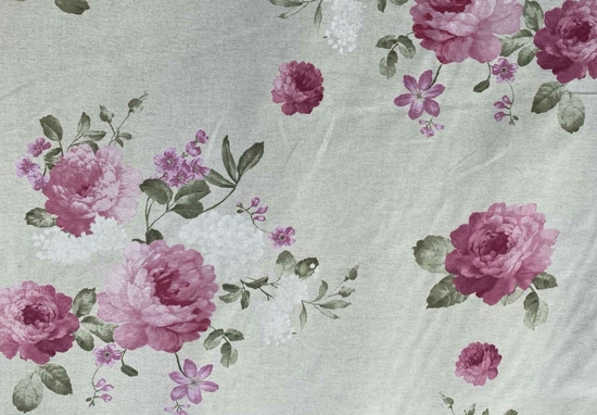 Toile coton fleurs rose fond chiné