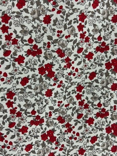 Tissu coton petites fleurs rouge et gris