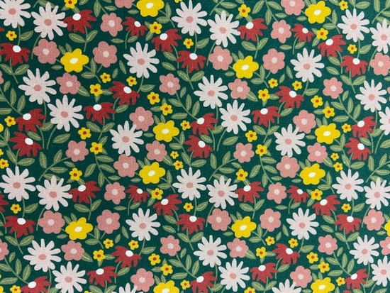 Tissu coton bio fleurs fond vert
