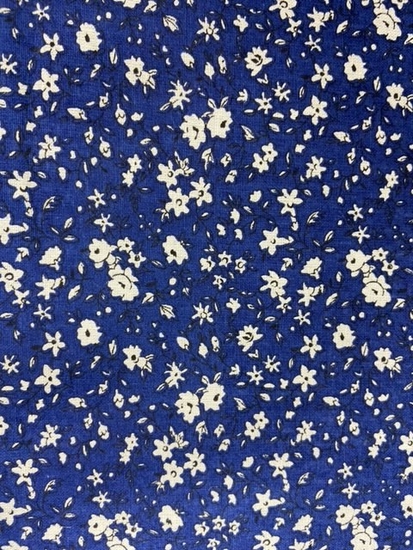 Tissu coton fleurs écru fond marine