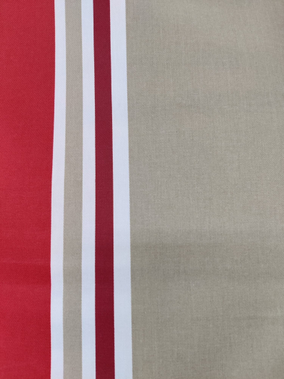 Tissu coton enduit rayé beige, rouge et blanc