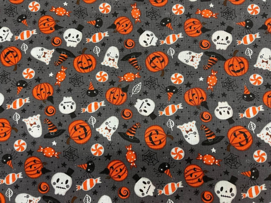 Tissu coton Halloween citrouilles et fantômes