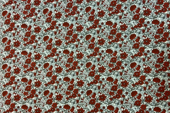 Tissu coton fleurs rouge et grises