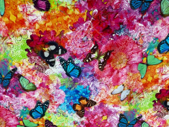Tissu Toile coton papillons multicolores
