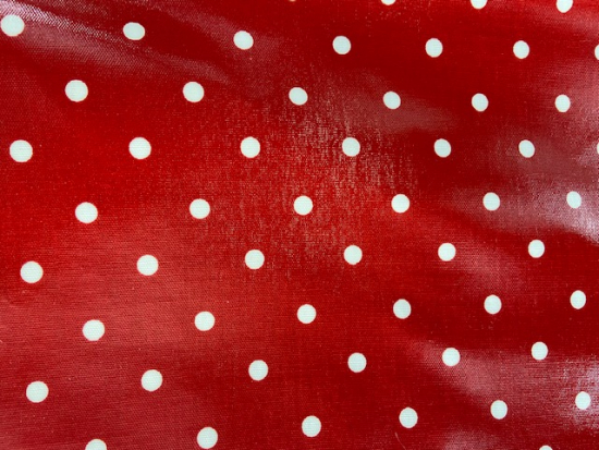 Tissu vinyle pois blancs fond rouge