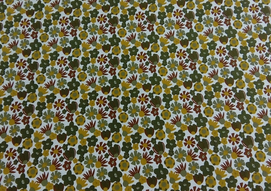 Tissu jersey de coton fleurs vertes et marron