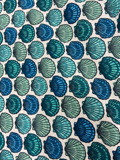 Tissu coton coquillages bleu turquoise