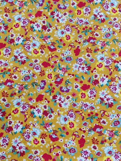 Tissu coton fleurs multicolores sur fond jaune