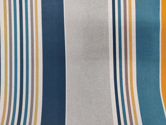 Tissu coton enduit rayé bleu, gris, moutarde