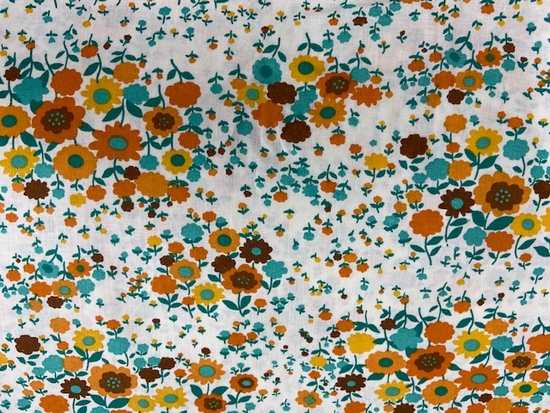 Tissu coton petites fleurs vintage orange