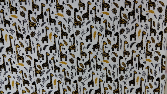 Tissu jersey coton girafe fond blanc